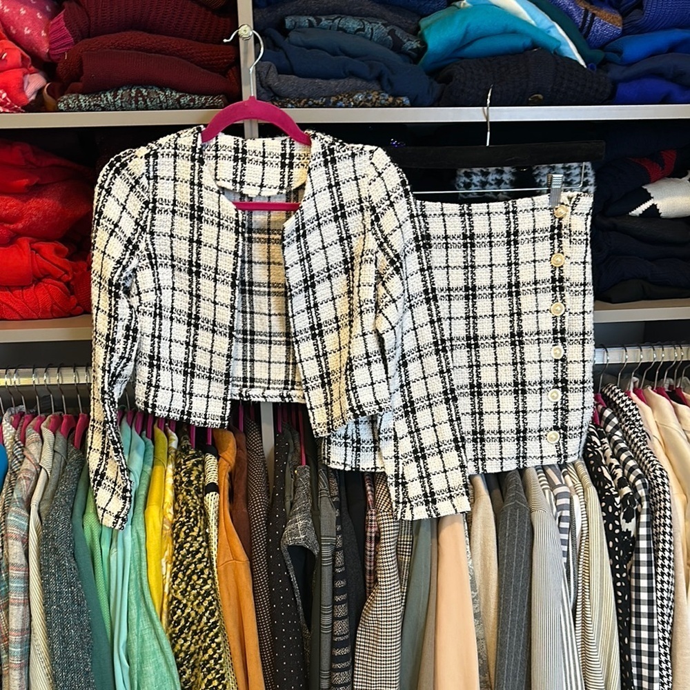 Unbranded white/black plaid skirt set size XS